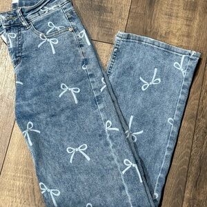 BAMBOO Blue Jeans with White Bow Pattern